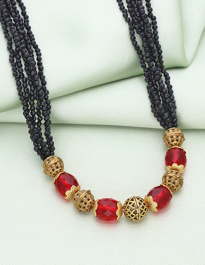 Designer Zirconia Ruby Black Crystal Beads Mala