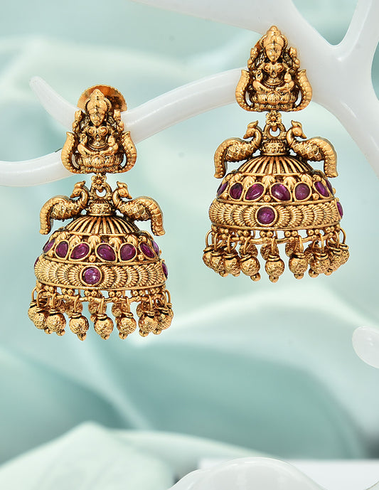 Designer Kempu Ruby Jhumka Earrings