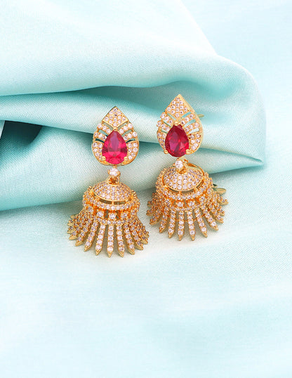 Designer Gold Polish Zirconia Jhumka Earrings