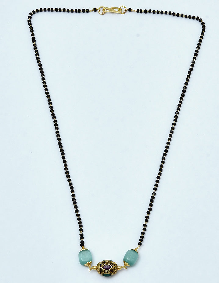 Designer Zirconia Single Line Black Bead Mangalsutra