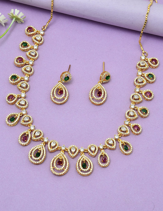 Designer Zirconia Gold Polish Necklace Set