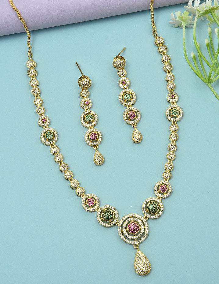 Designer Zirconia Gold Polish Necklace Set