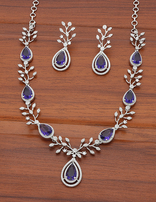 Designer Rhodhium Zirconia Amethyst Necklace Set