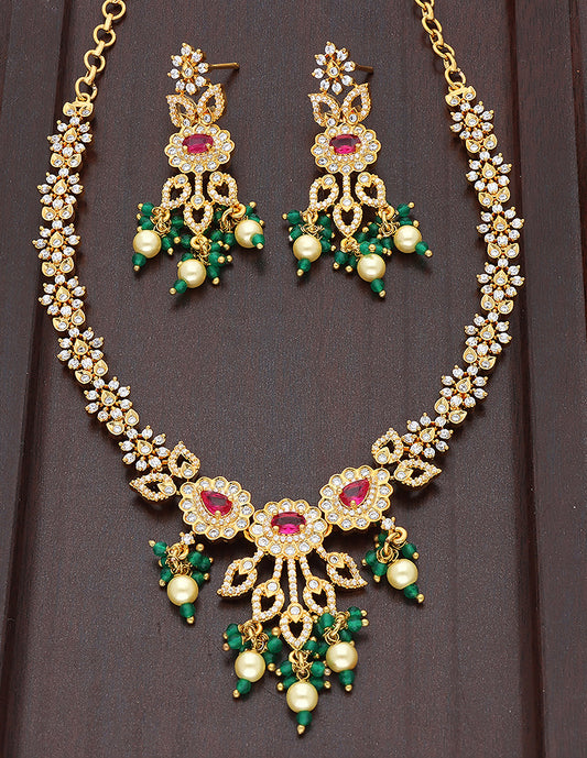 Designer Gold Ruby Zirconia Necklace Set