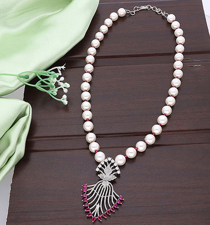 Designer Zirconia Pearl Chain Pendant