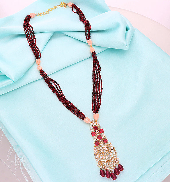 Designer Zirconia 6 Layered Beads Chain Pendant