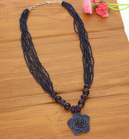 Designer Black Metal Beads Chain Flower Pendant