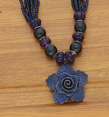 Designer Black Metal Beads Chain Flower Pendant