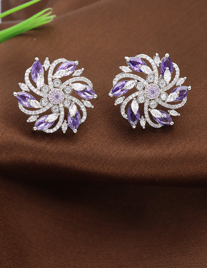 Designer Zirconia Rhodhium Stud Earrings