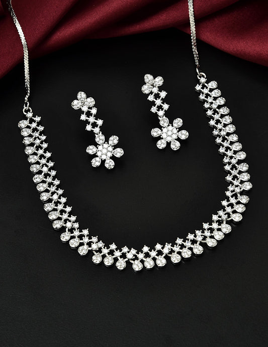 Designer Rhodium Polish Zirconia Necklace Set