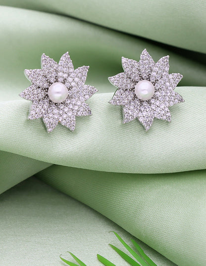 Designer Zirconia Floral Stud Earrings