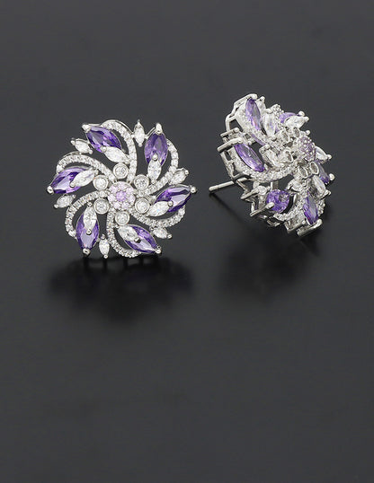 Designer Zirconia Rhodhium Stud Earrings