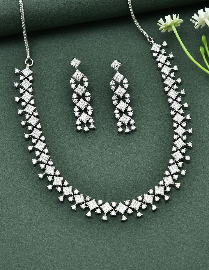 Designer Rhodium Polish Zirconia Necklace Set