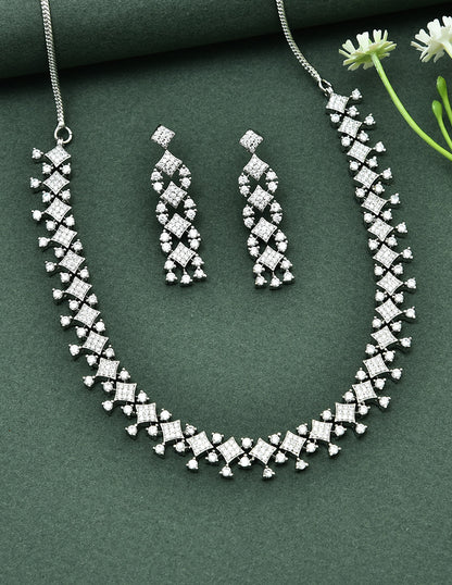 Designer Rhodium Polish Zirconia Necklace Set