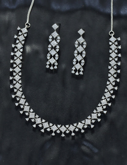 Designer Rhodium Polish Zirconia Necklace Set