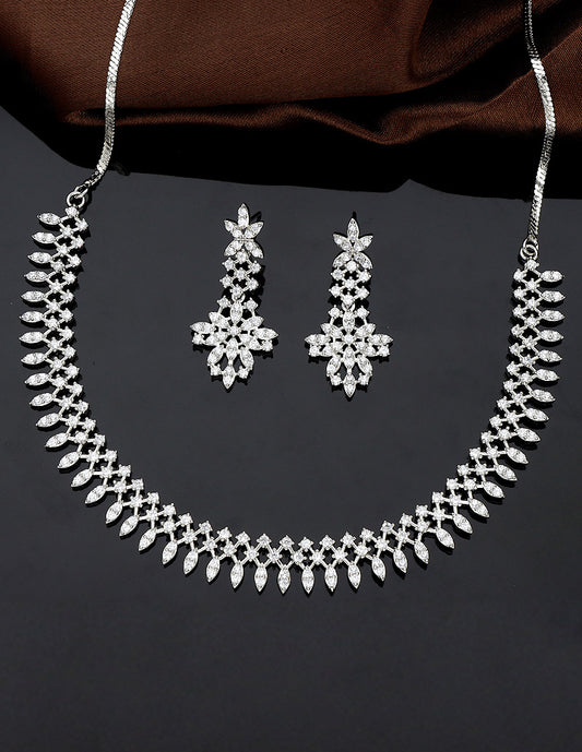 Designer Rhodium Polish Zirconia Necklace Set