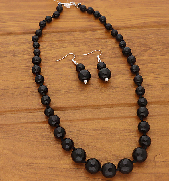 Designer Black Cut Beads Mala Set