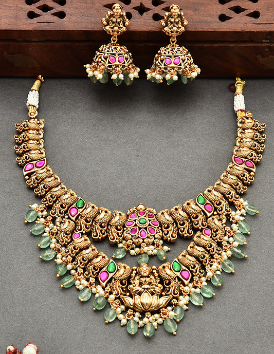 Designer Matt Lakshmi Devi Kempu Necklace Set