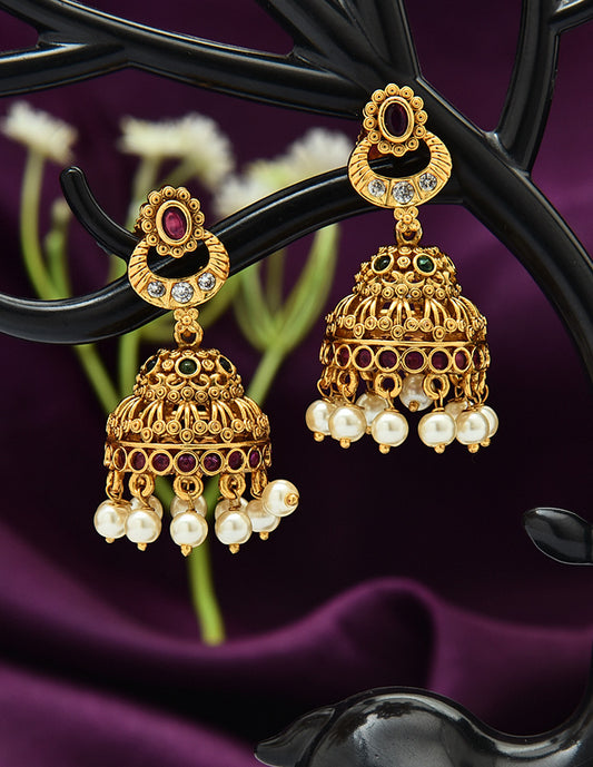 Designer Kempu Ruby Emerald Jhumka Earrings