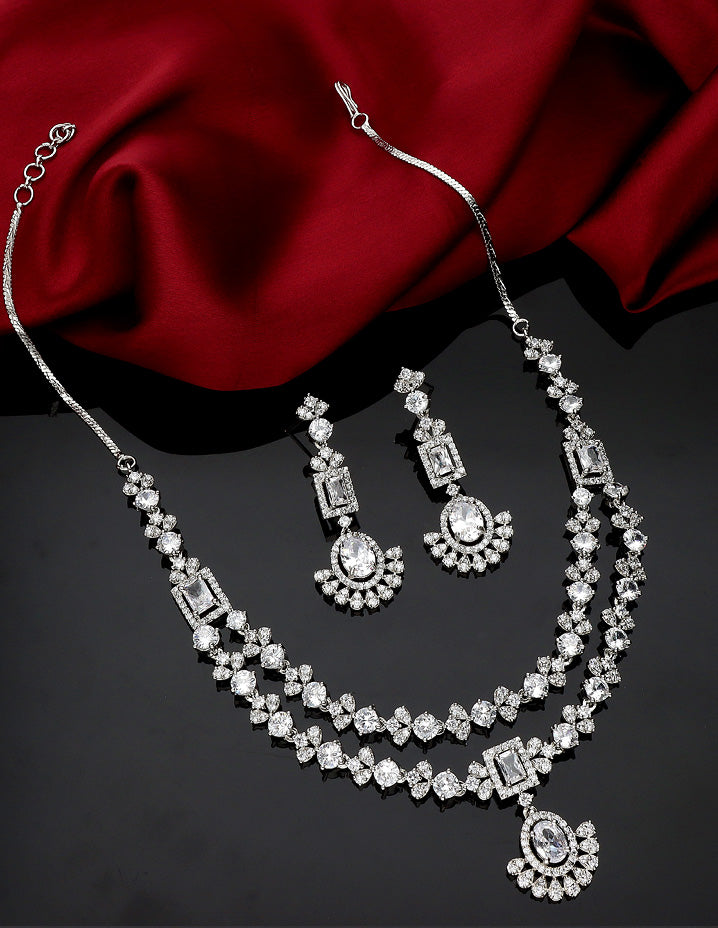 Designer Rhodium Polish Zirconia Necklace Set