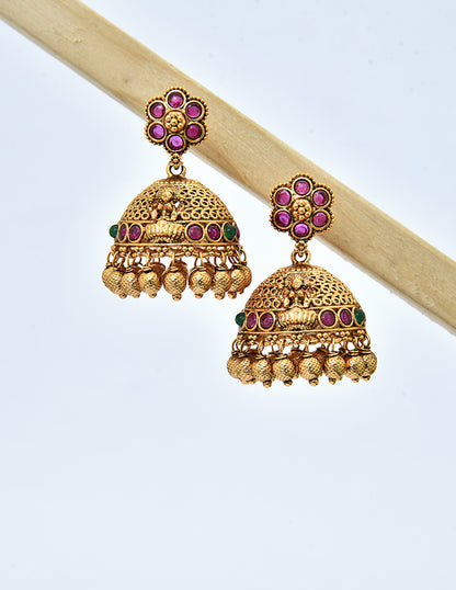 Designer Zirconia Kempu Jhumka Earrings