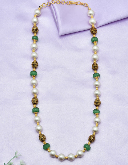 Designer Pearls and Light Green Beads Mala