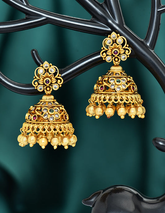 Designer Zirconia Kempu Jhumka Earrings