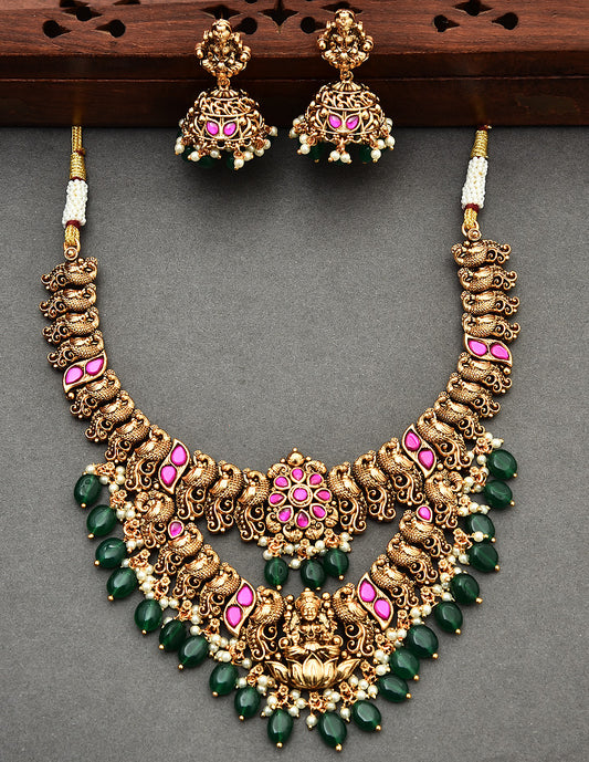 Designer Matt Lakshmi Devi Kempu Necklace Set