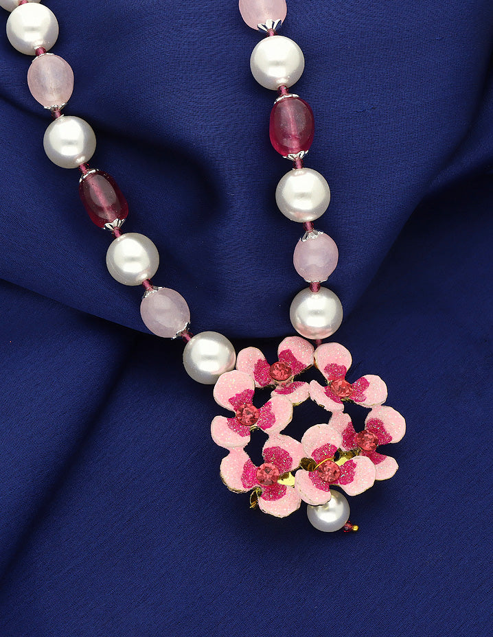 Designer Pearls and Monalisa Beads Floral Pendant Mala