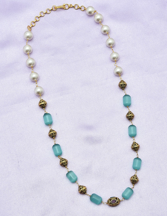 Designer Mint-Green and White Pearl Beads Mala