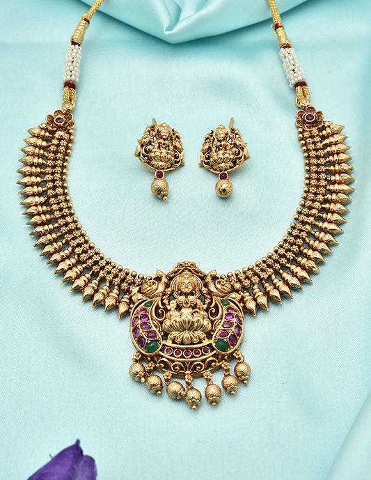 Designer Matt Lakshmi Devi Kempu Necklace Set