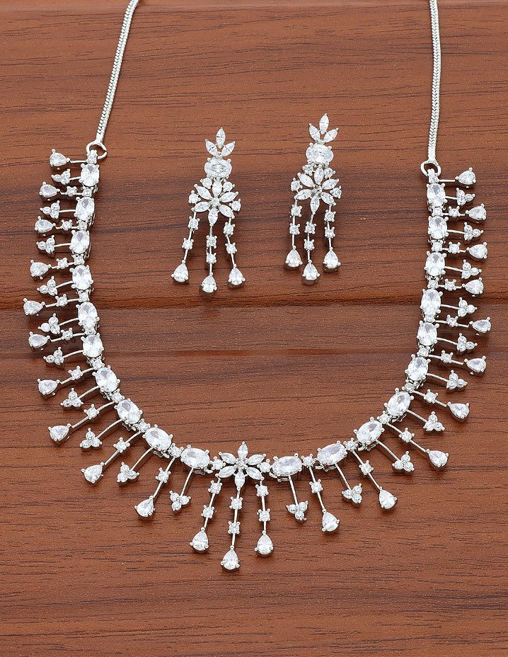 Designer Rhodhium Polish Zirconia Necklace Set