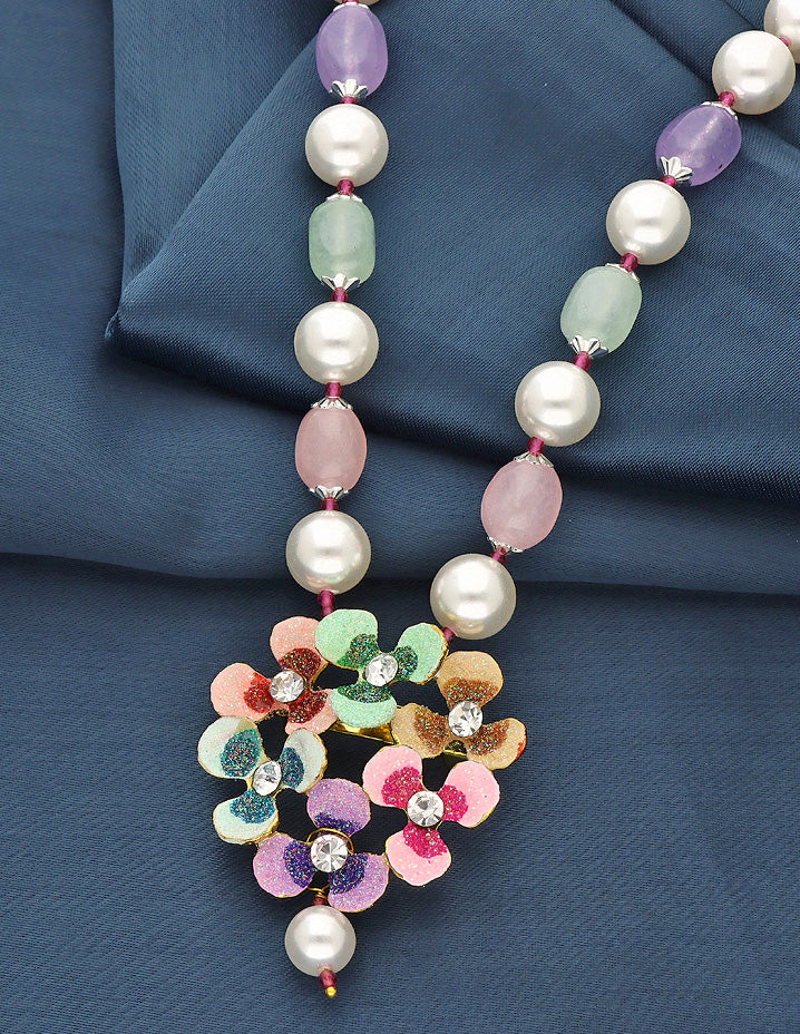 Designer Pearls and Monalisa Beads Floral Pendant Mala