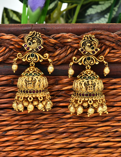 Designer Zirconia Kempu Peacock Jhumka Earrings