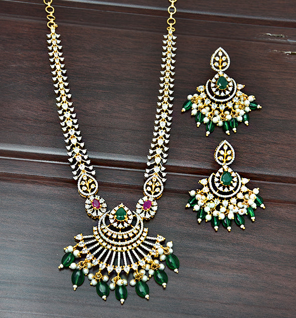 Designer Gold Zirconia Emerald Necklace Set