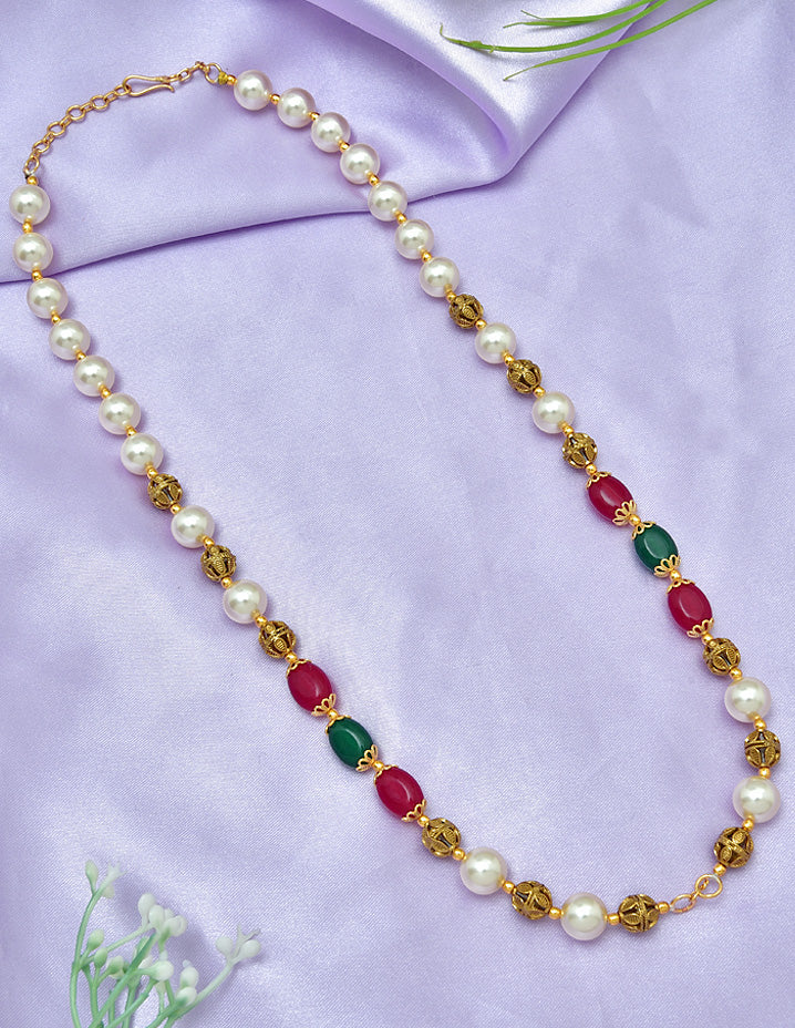 Designer Pearls and Ruby Emerald Beads Mala