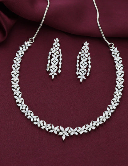 Designer Rhodium Polish Zirconia Necklace Set