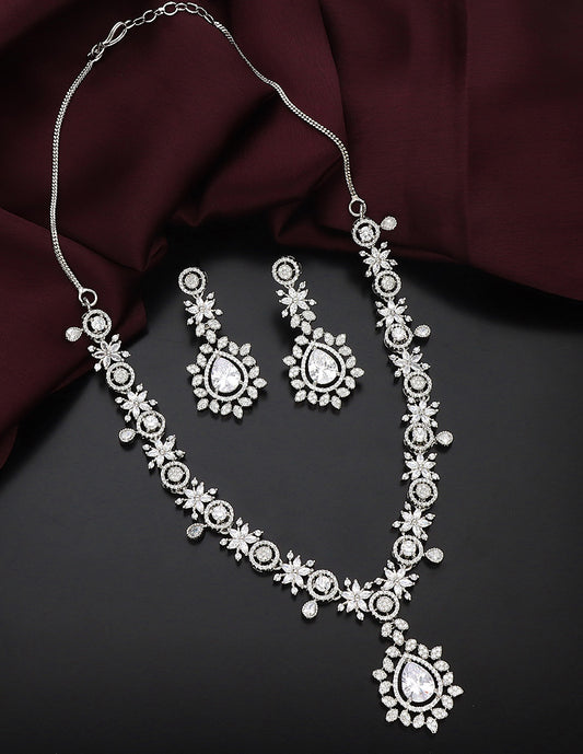 Designer Rhodhium Polish Zirconia Necklace Set