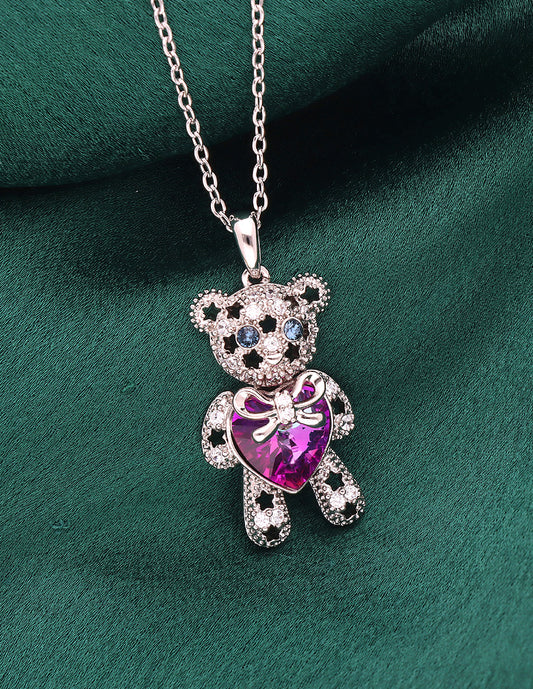 Swarovski Crystal Pink Teddy Bear Chain Pendant