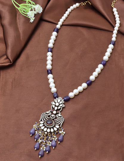 Designer Monalisa Amethyst Beads Mala with Victorian Pendant