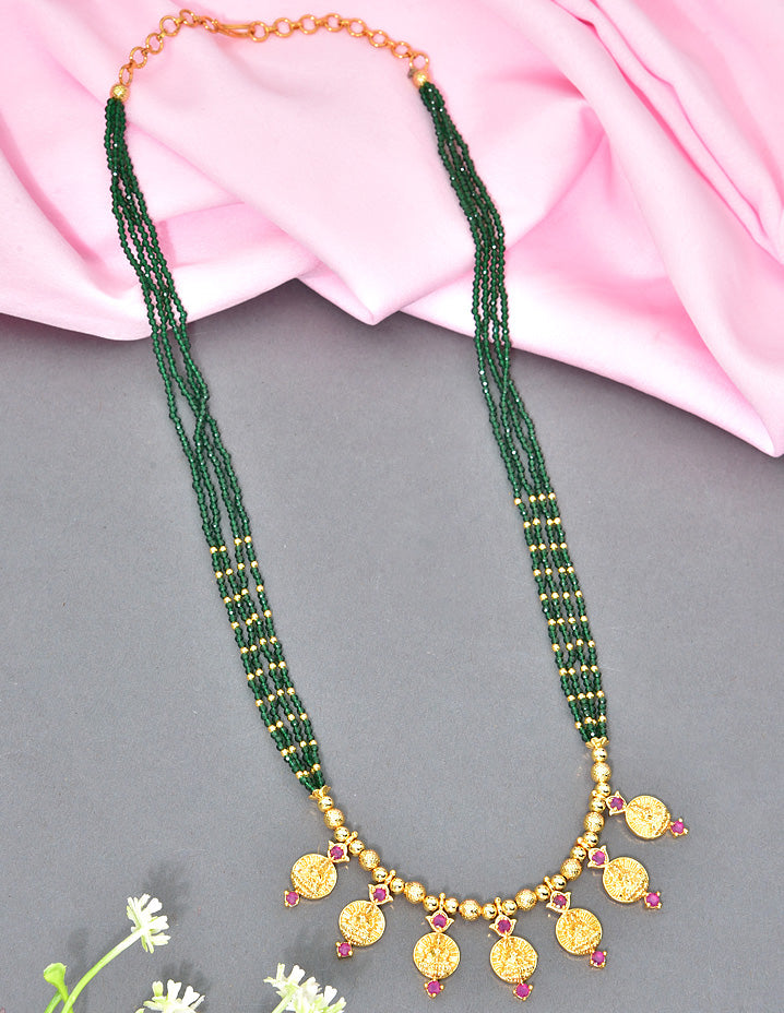 Designer Emerald Crystal Kasu Mangalsutra