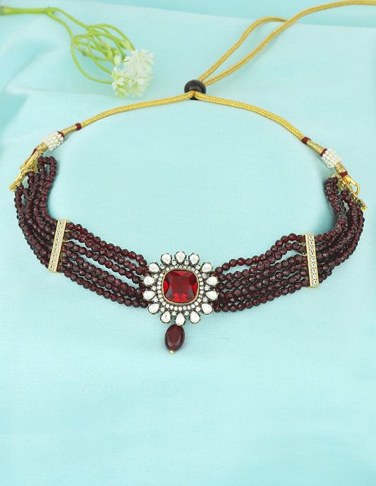 Designer Maroon Beads Victorian Choker