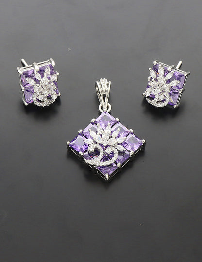 Zirconia Rhodhium Polish Pendant Set