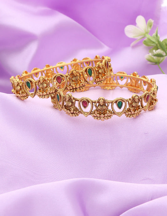 Matt Antique Lakshmi Devi and Drop Shape Bangles ZBGL10735