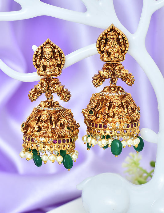 Designer Zirconia Kempu Lakshmi Devi Jhumka Earrings