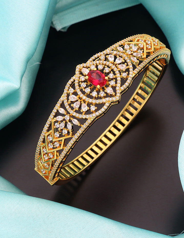 Designer Zirconia Gold Polish Ruby Bracelet