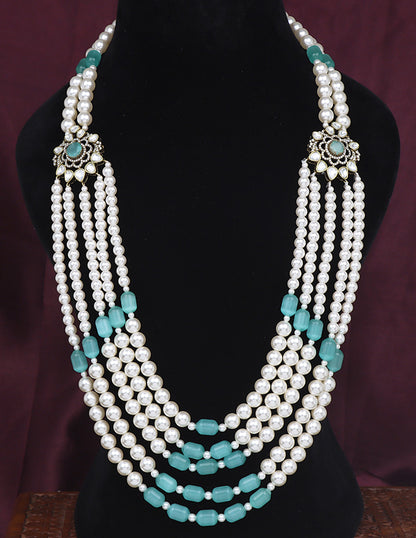 5-Line Designer Mint Green Pearl Beads Mala