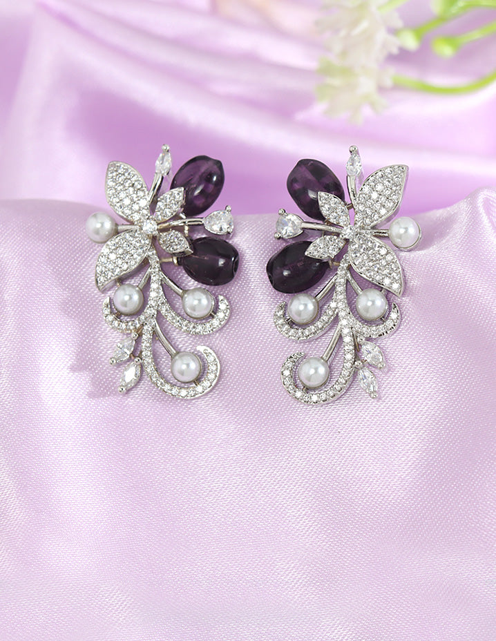 Designer Zirconia Rhodium Dangler Earrings