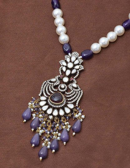 Designer Monalisa Amethyst Beads Mala with Victorian Pendant