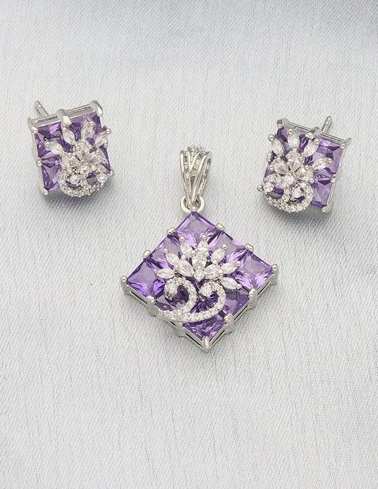 Zirconia Rhodhium Polish Pendant Set